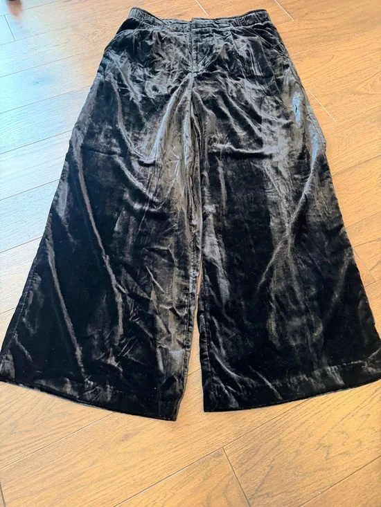 Anthropologie Crushed Velvet High-Rise Wide-Leg Black Trouser - Large - C30-035 - Picture 9 of 13